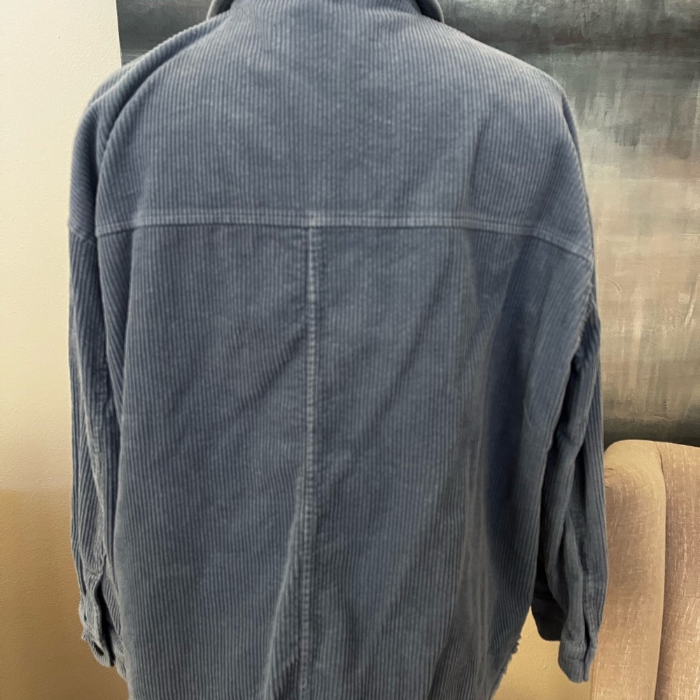 ZARA Light Blue Corduroy Oversized Raw Edge Shacket Jacket Size Medium - Picture 6 of 8
